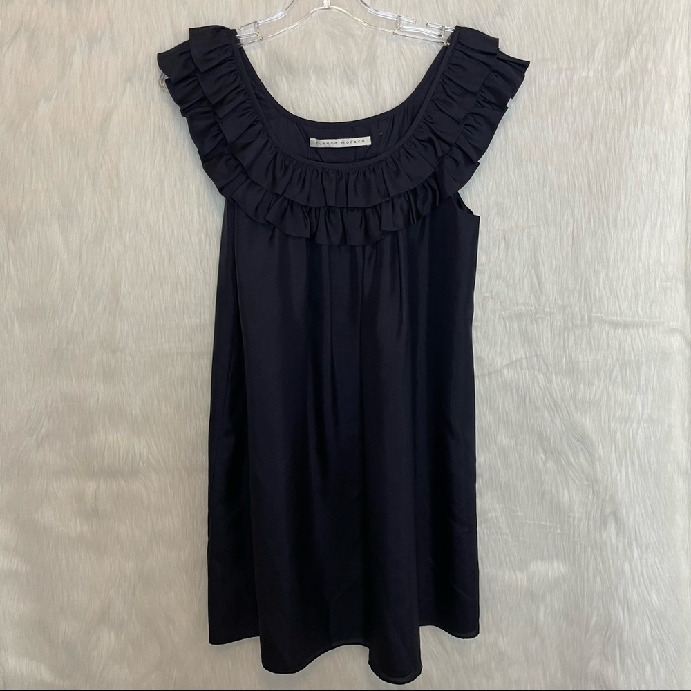 Susana Monaco Navy Blue Silk Ruffle Shift Dress